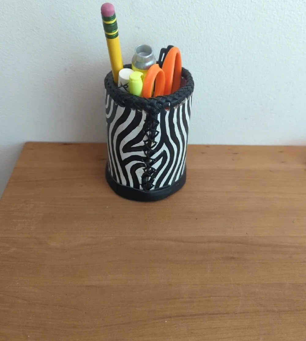 Zebra Print Pencil Cup & Coin Pouch Set - Black & White